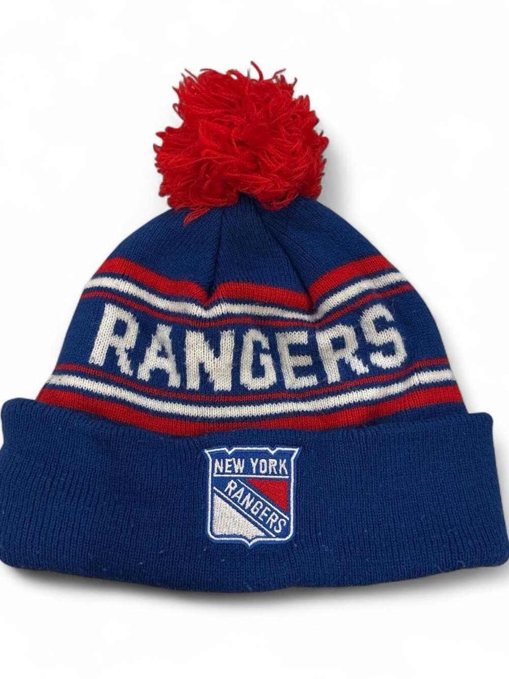 Youth NHL New York Rangers blue and red pom pom beanie